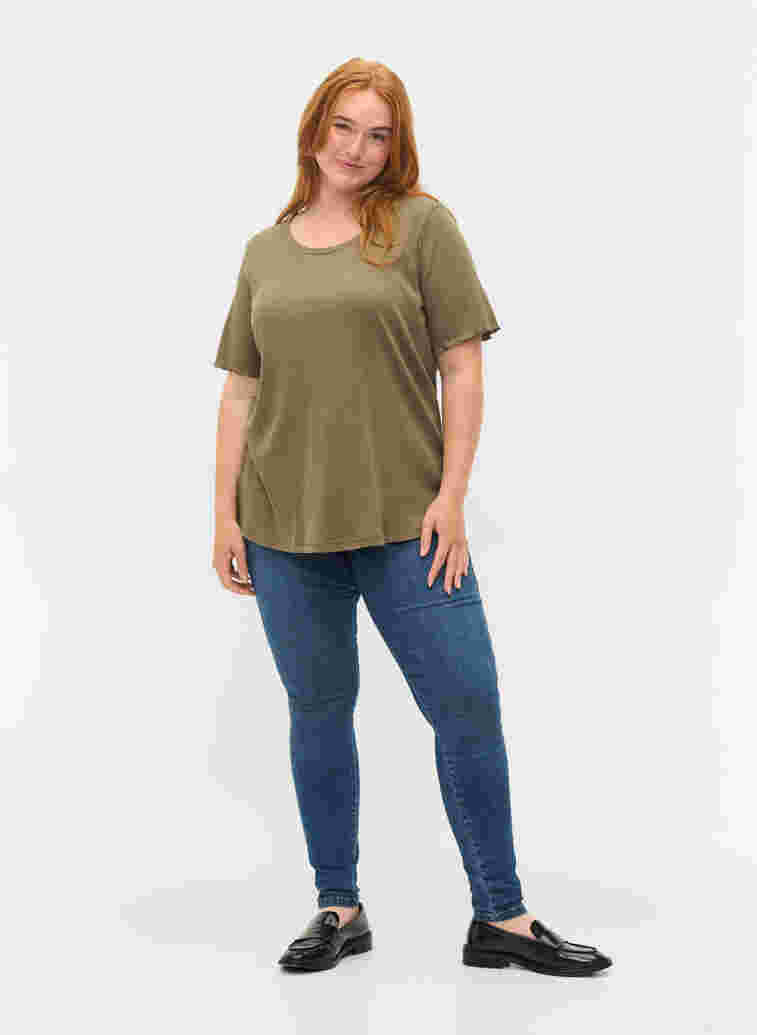 Short-sleeved t-shirt in ribbed fabric, Dusty Olive, Model image number 2