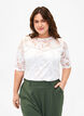 Lace blouse with short sleeves, Bright White, Model image number 0