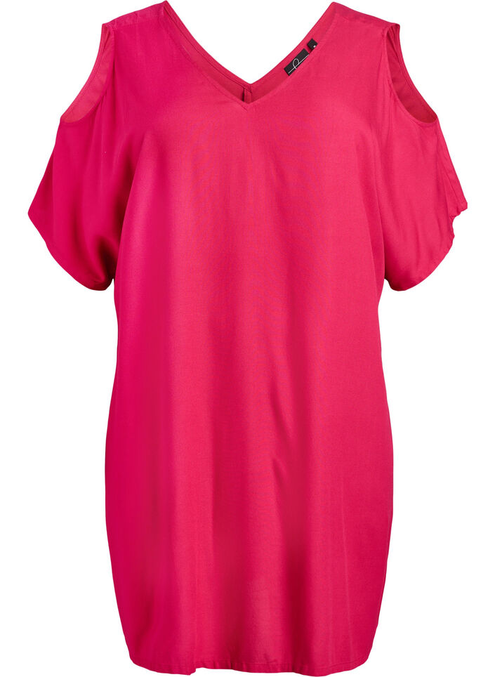 Beach dress in viscose with shoulder detail, Pink, Packshot image number 0