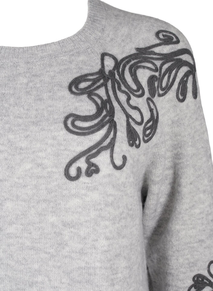 Knitted dress with decoration, Light Grey Melange, Packshot image number 2