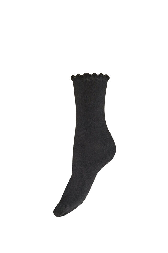 Cotton socks with wavy hem, Black, Packshot image number 0