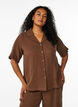 Short-sleeved shirt in cotton muslin, Brown, Model image number 0