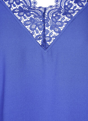 Sleeveless top with v-neck and lace, Dazzling Blue, Packshot image number 2