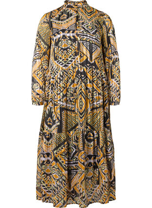 Printed midi dress with buttons, Yellow Aztec AOP, Packshot image number 0