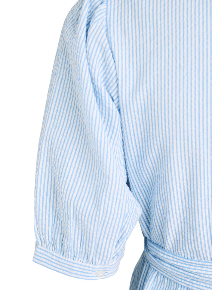 Striped midi dress in cotton with a tie-belt, White, Packshot image number 3