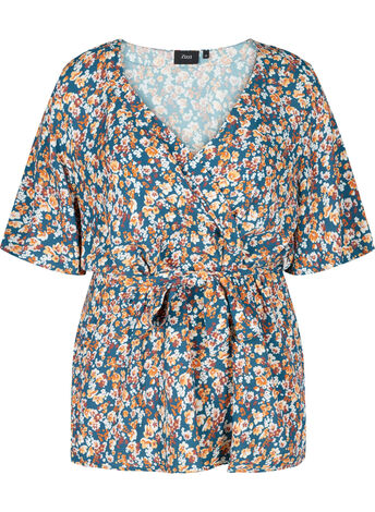 Printed viscose tunic with 2/4 sleeves