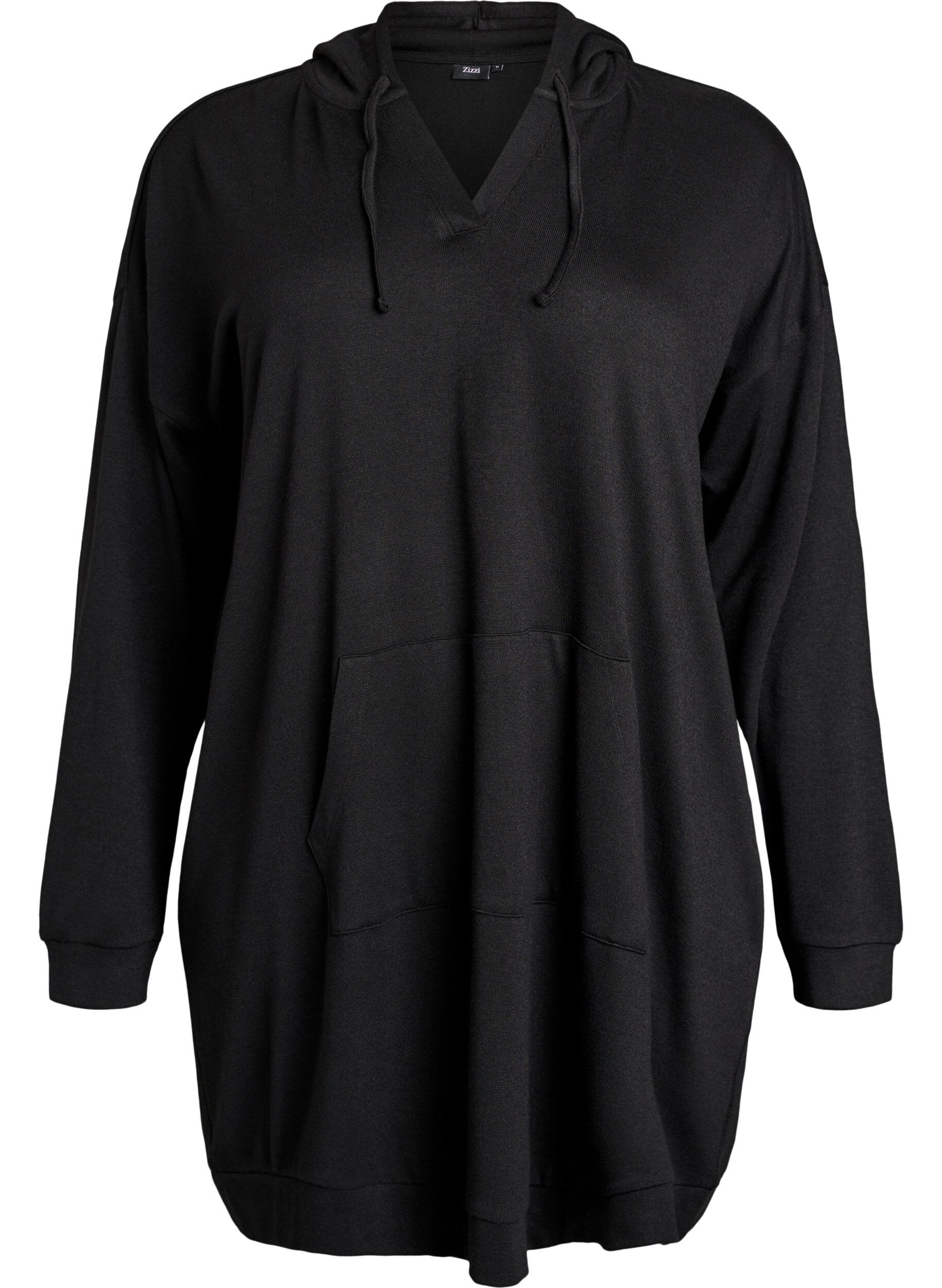 Zizzifashion Short hoodie dress with a kangaroo pocket, Black, Packshot image number 0