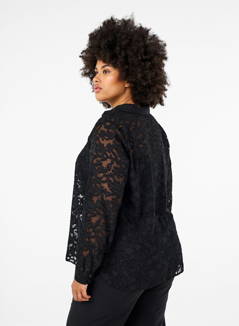 Jacquard shirt with buttons, Black, Model image number 1