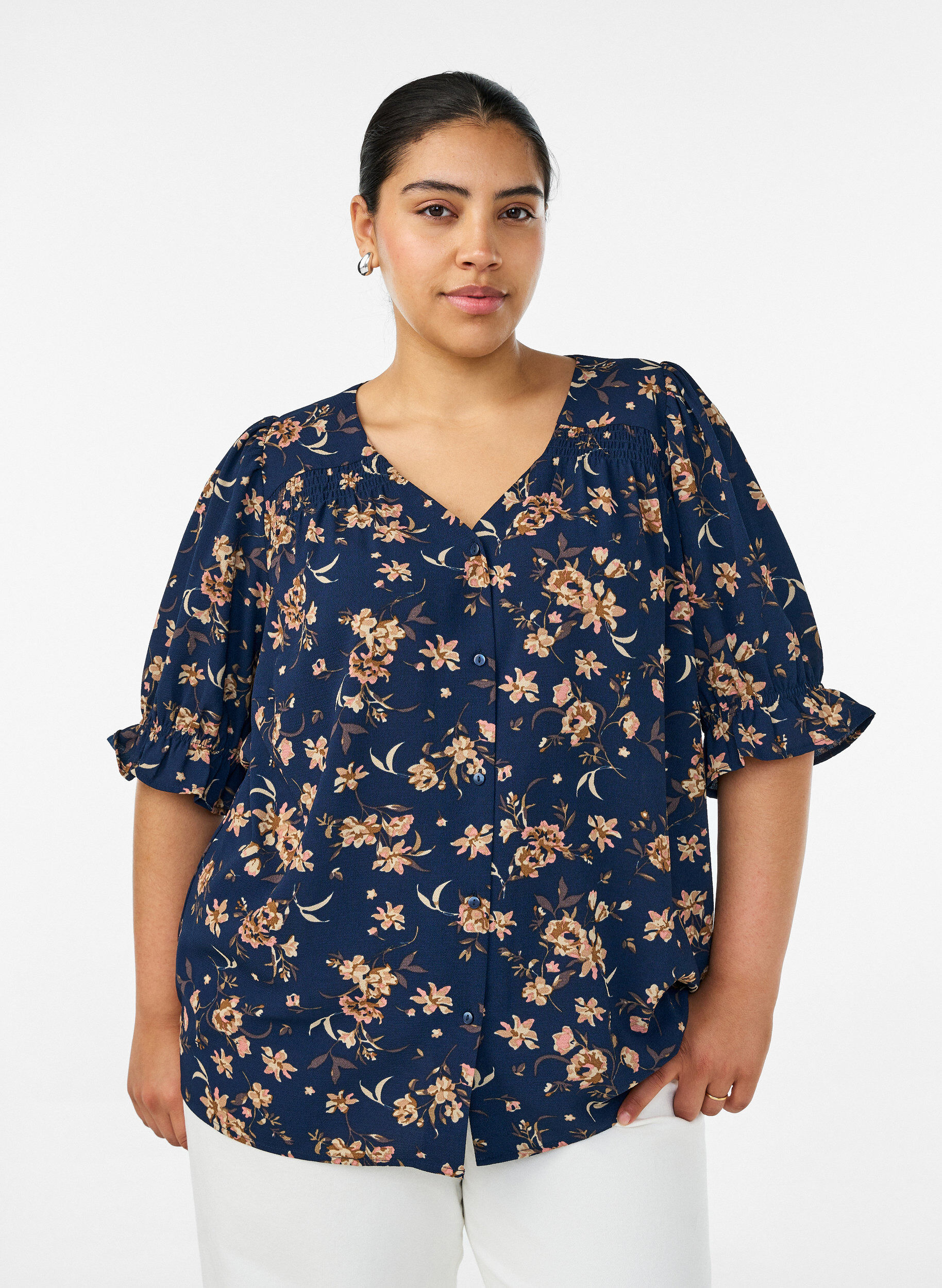 ZizzifashionShirt blouse with 1/2 sleeves, Blue, Model image number 0