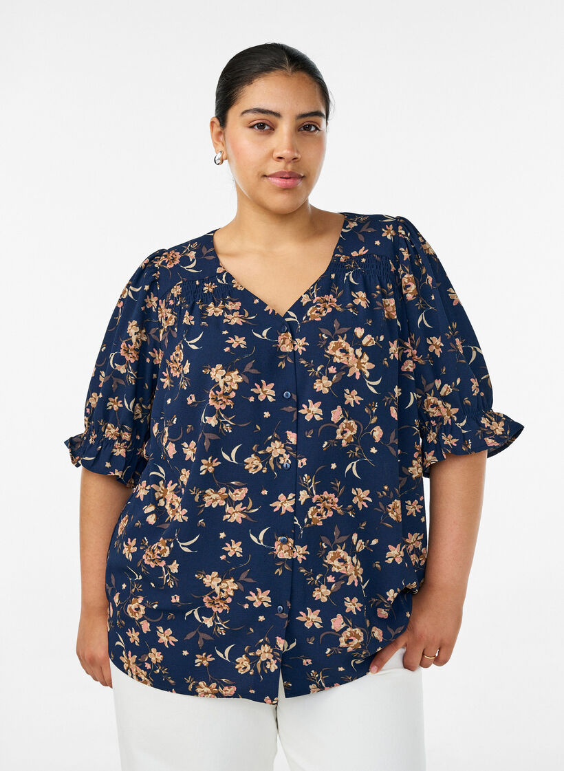 Shirt blouse with 1/2 sleeves, Blue, Model image number 0
