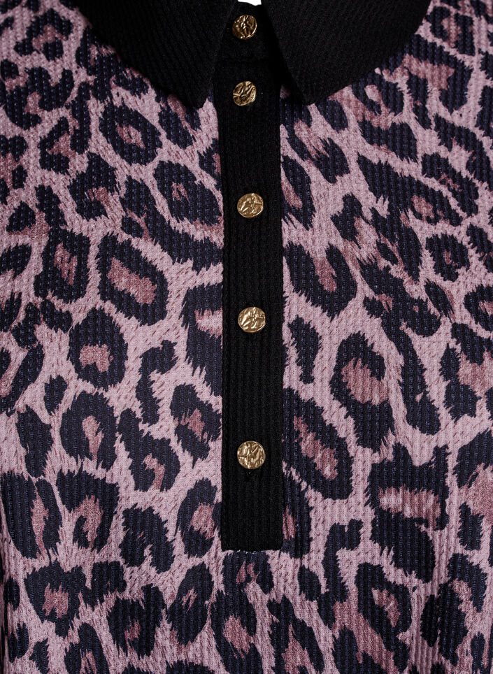 Polo shirt with leopard print and gold-coloured buttons, Brown, Packshot image number 2