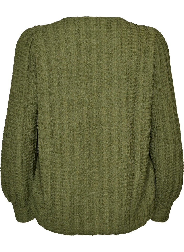 Textured jersey blouse with a balloon silhouette, Green, Packshot image number 1