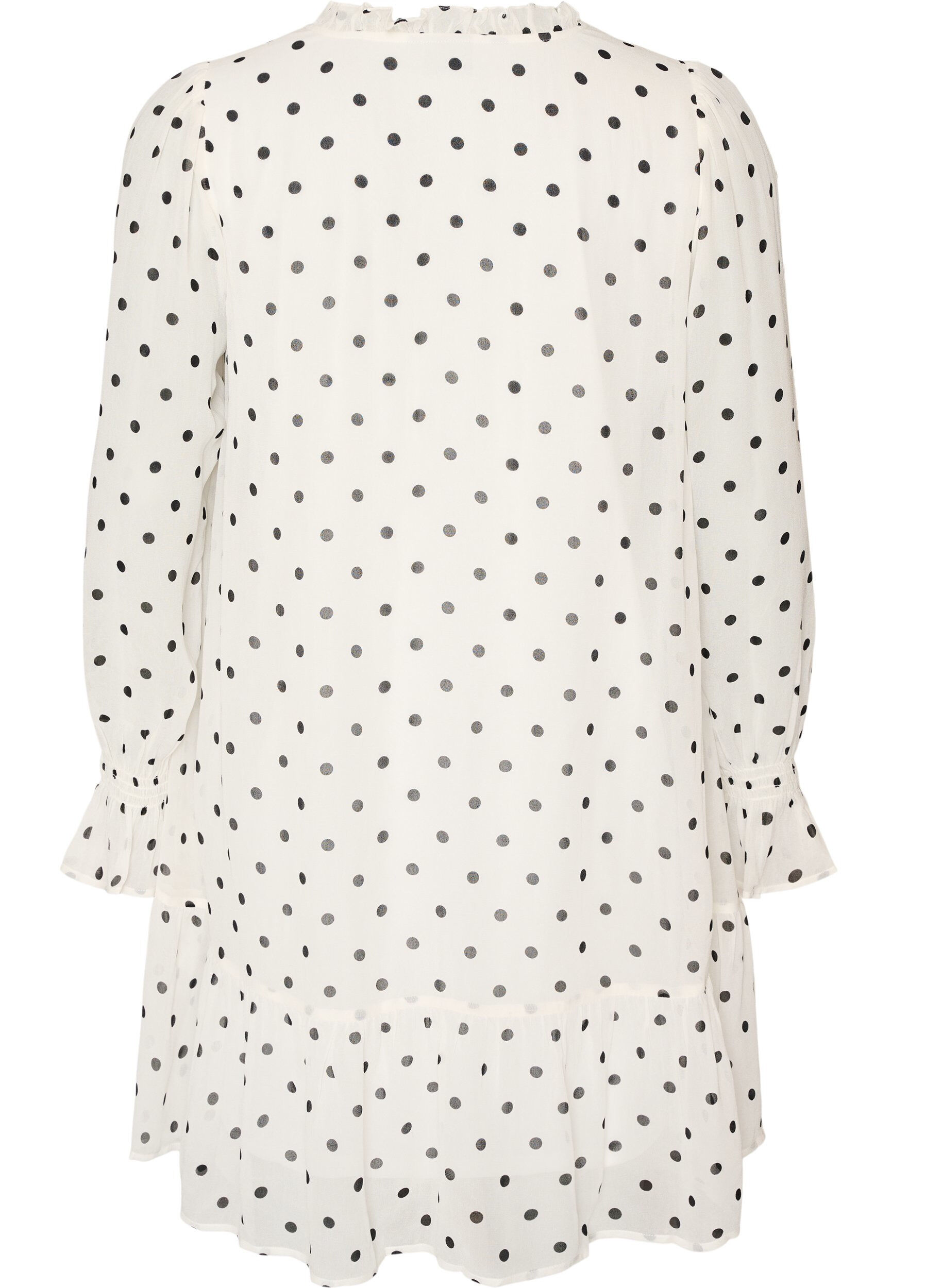 ZizzifashionViscose dress with ruffles and sheer sleeves, White, Packshot image number 1