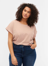 Short sleeved cotton blend t-shirt, Desert Khaki, Model