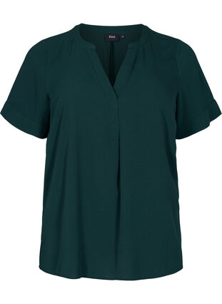 Short-sleeved blouse with v-neckline, Scarab, Packshot image number 0