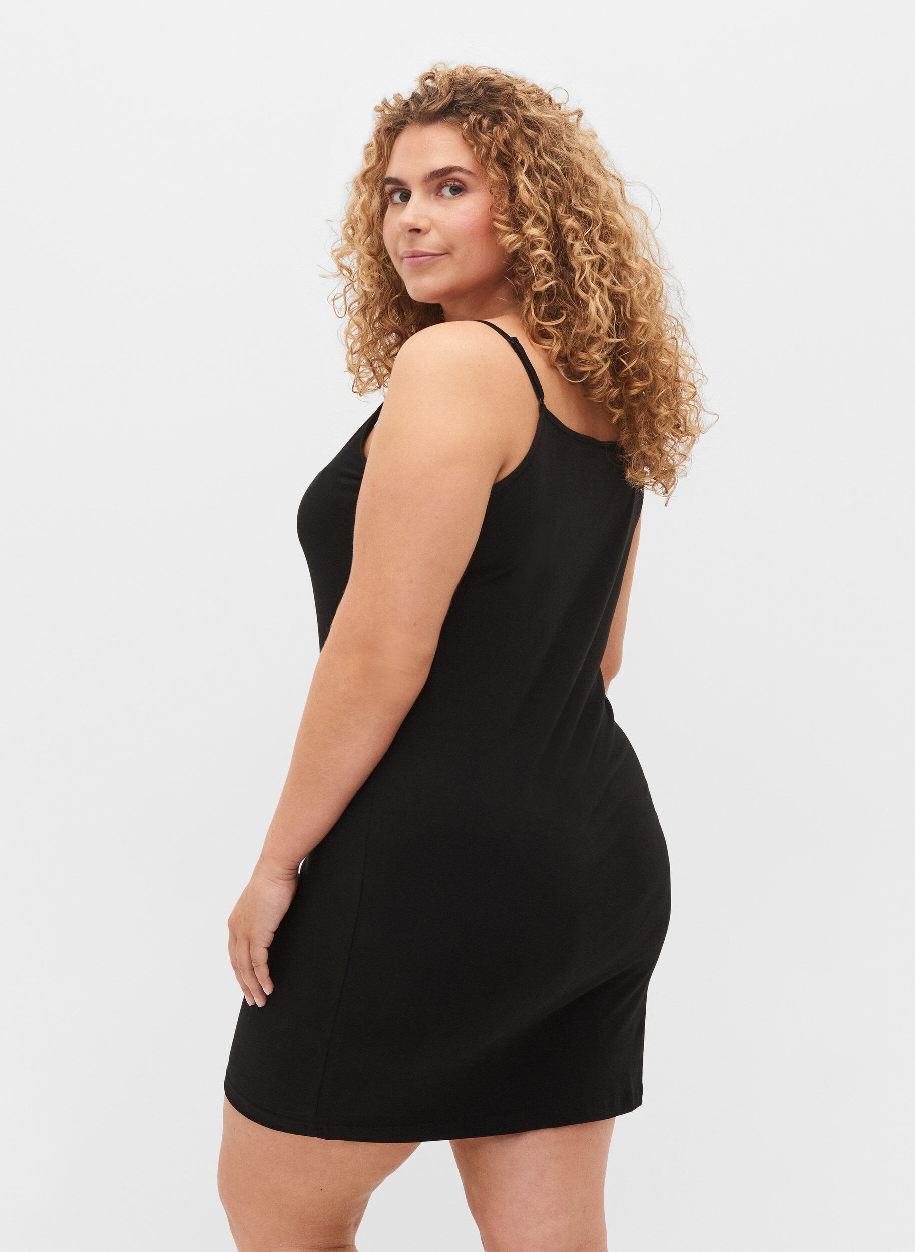 ZizzifashionLong basic cotton top , Black, Model image number 2