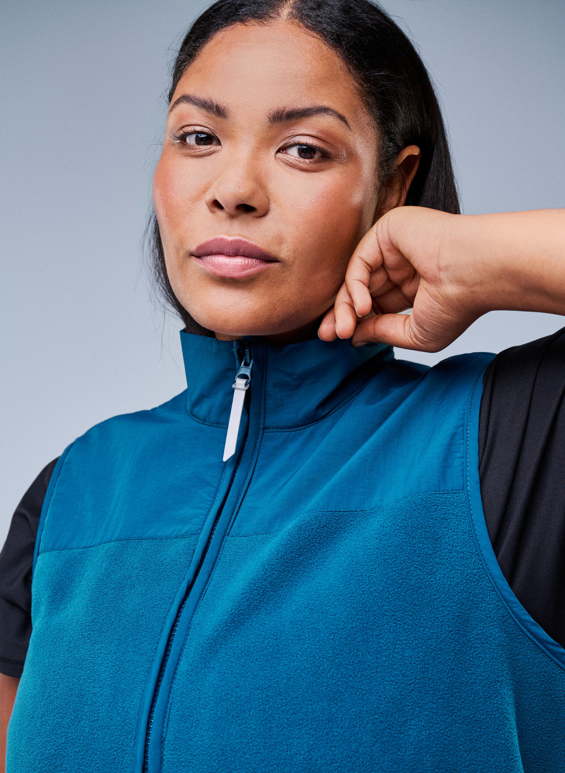 Zizzifashion Fleece vest with high collar and pockets, Blue, Image image number 0