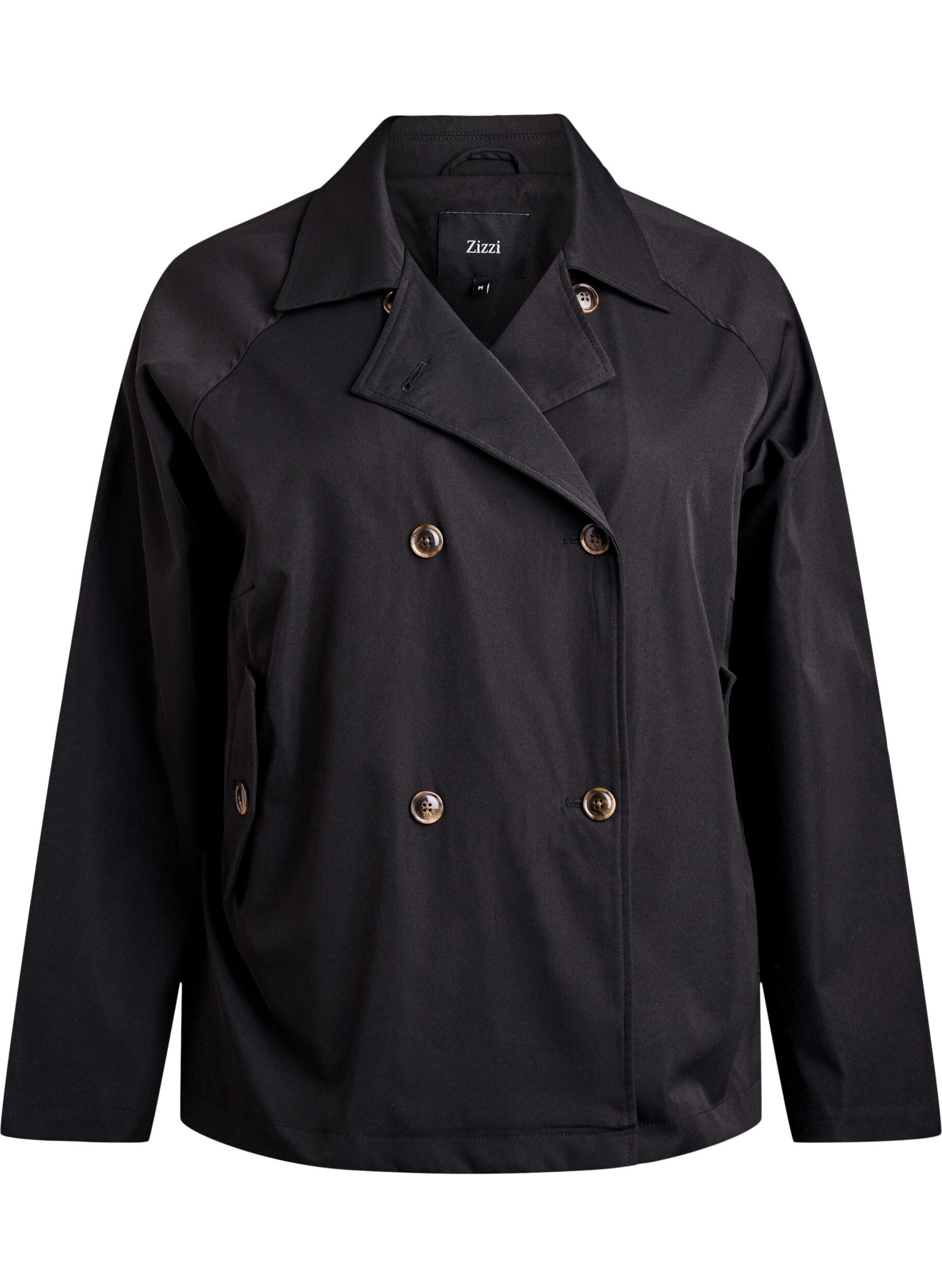 Zizzifashion Short trench coat with pockets, Black, Packshot image number 0