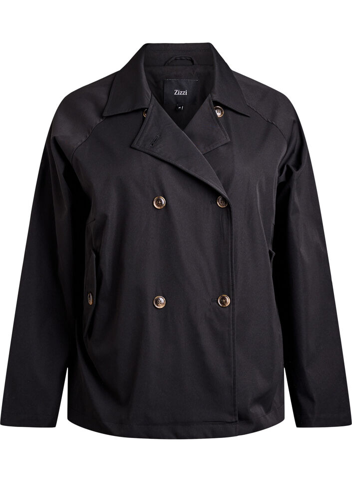 Short trench coat with pockets, Black, Packshot image number 0