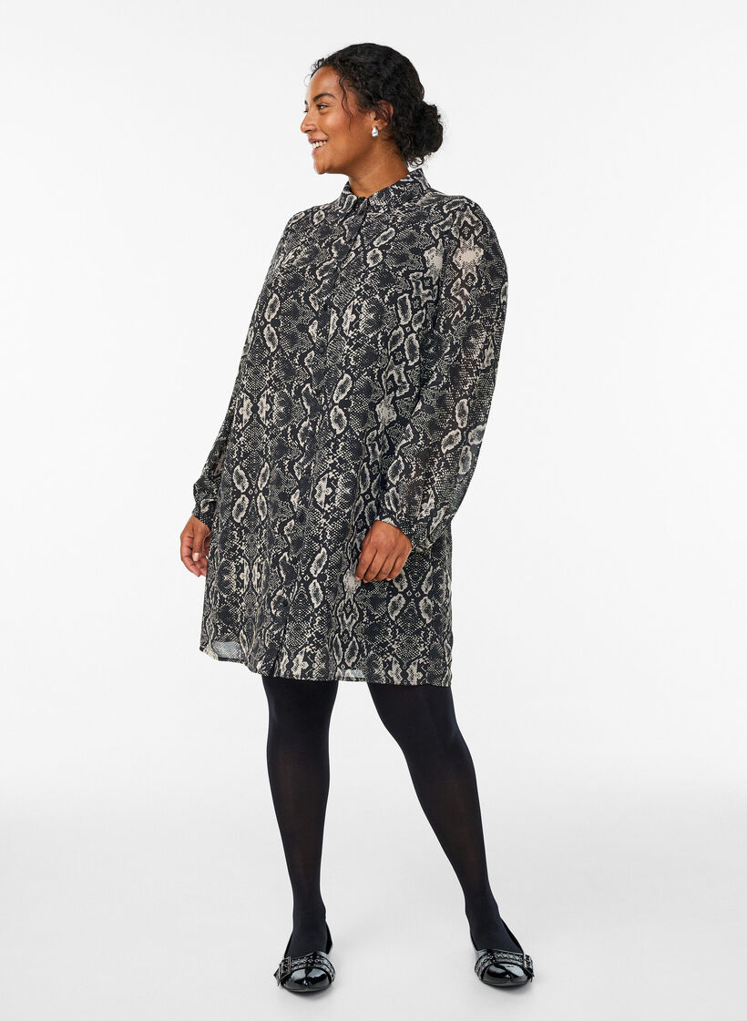 Long shirt with snake print, Dark Grey, Model image number 1