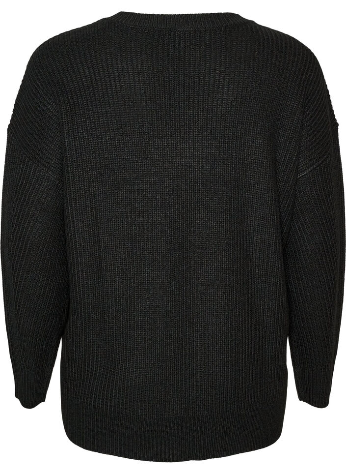 Long rib-knit blouse with a V-neck, Black, Packshot image number 1