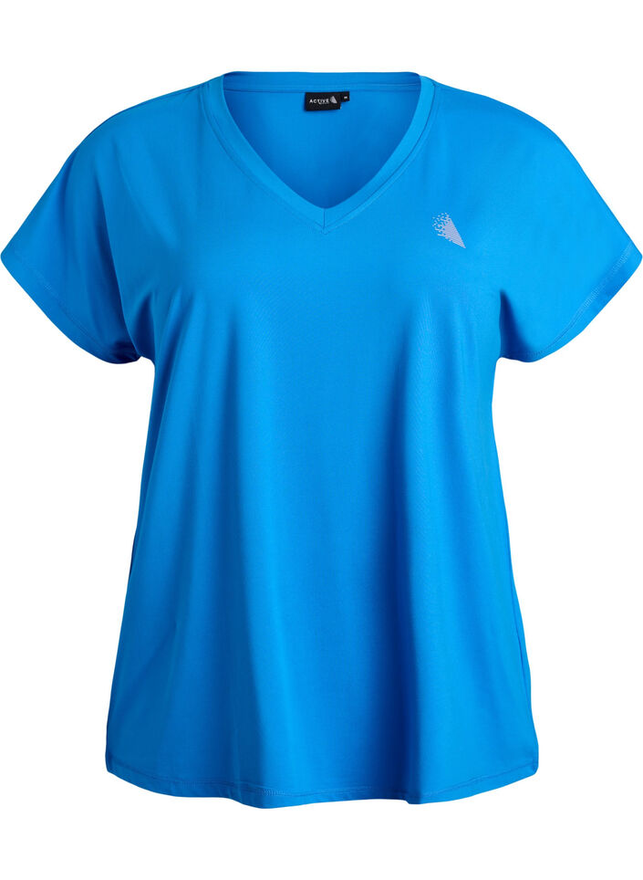 Loose training t-shirt with v-neck, Blue, Packshot image number 0