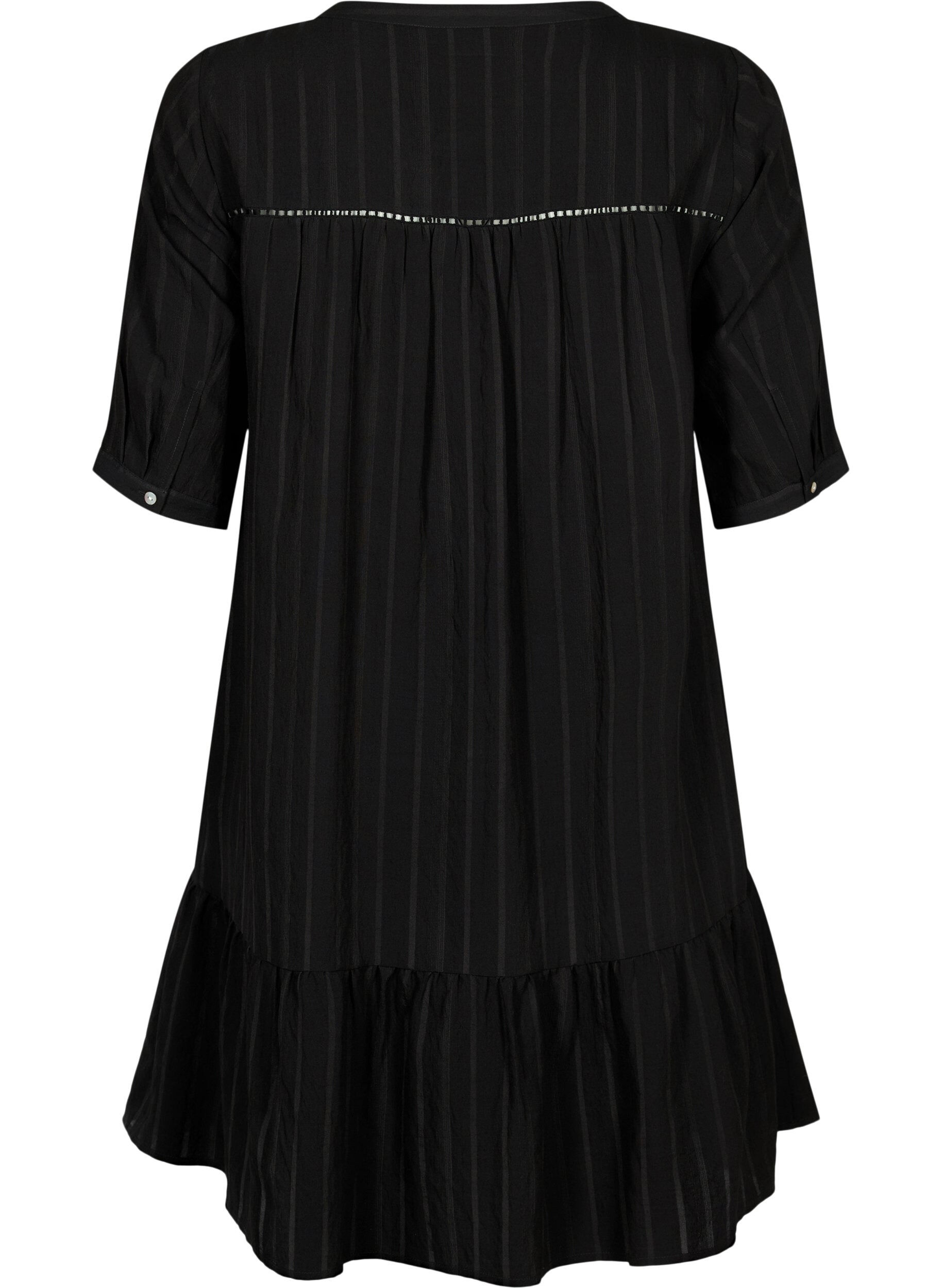 Zizzifashion Striped viscose dress with lace ribbons, Black, Packshot image number 1
