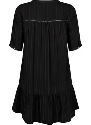 Striped viscose dress with lace ribbons, Black, Packshot image number 1