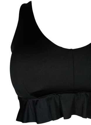 Bikini top with removable pads and ruffle trim, Black, Packshot image number 2