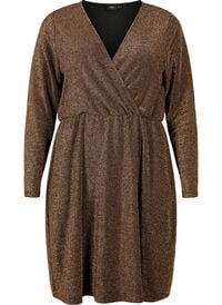 Glitter dress with wrap look and long sleeves