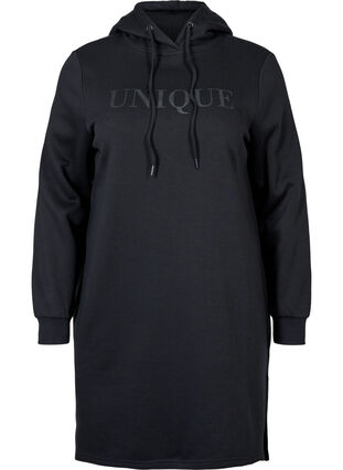 Sweatshirt dress with hood and slit, Black, Packshot image number 0