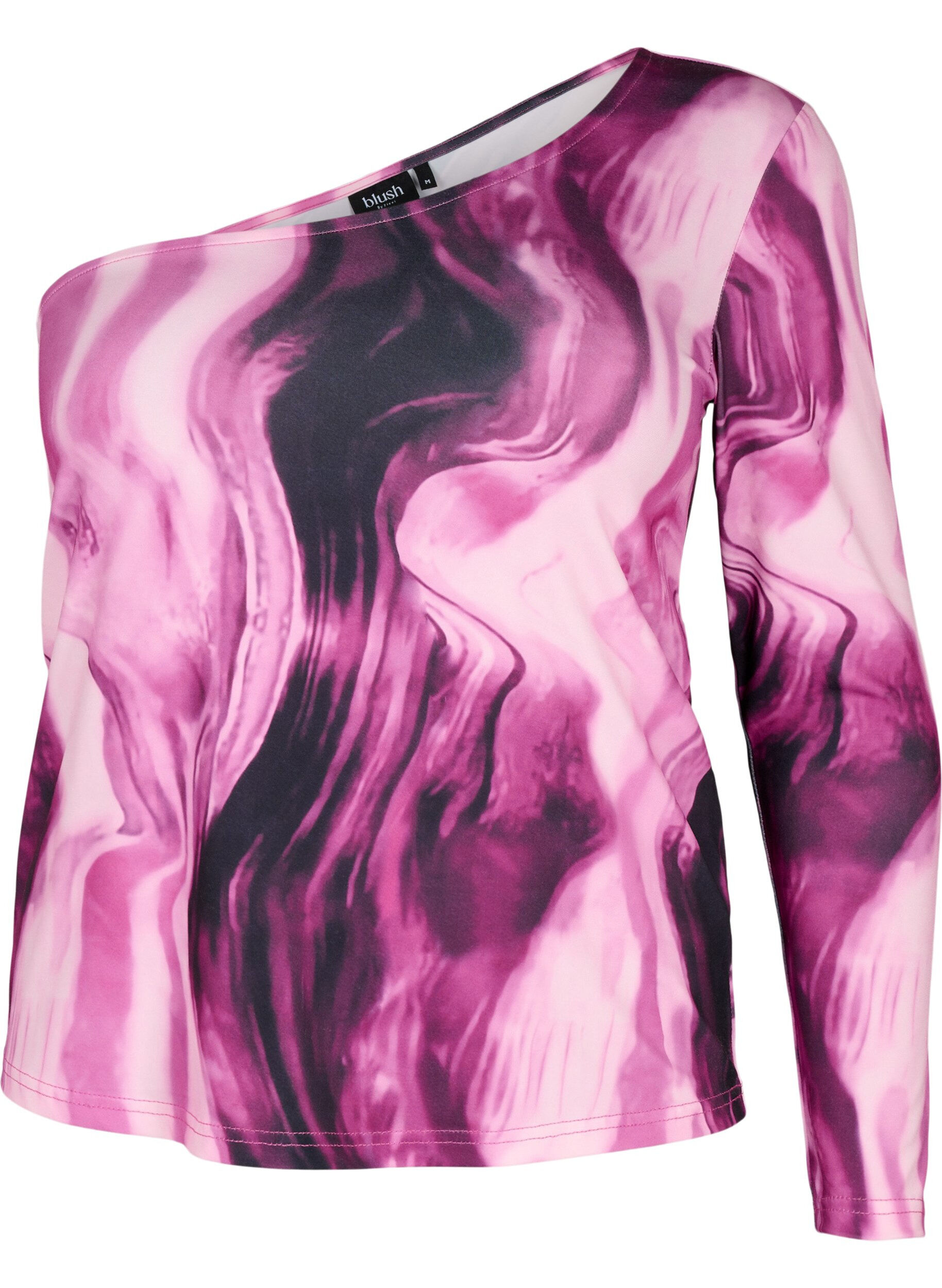 Zizzifashion One-shoulder blouse with print, Raspberry Rose AOP, Packshot image number 0