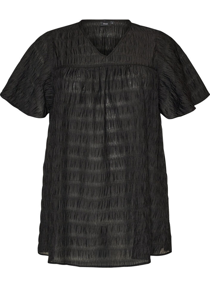 Tunic in lyocell with flutter sleeves, Black, Packshot image number 0