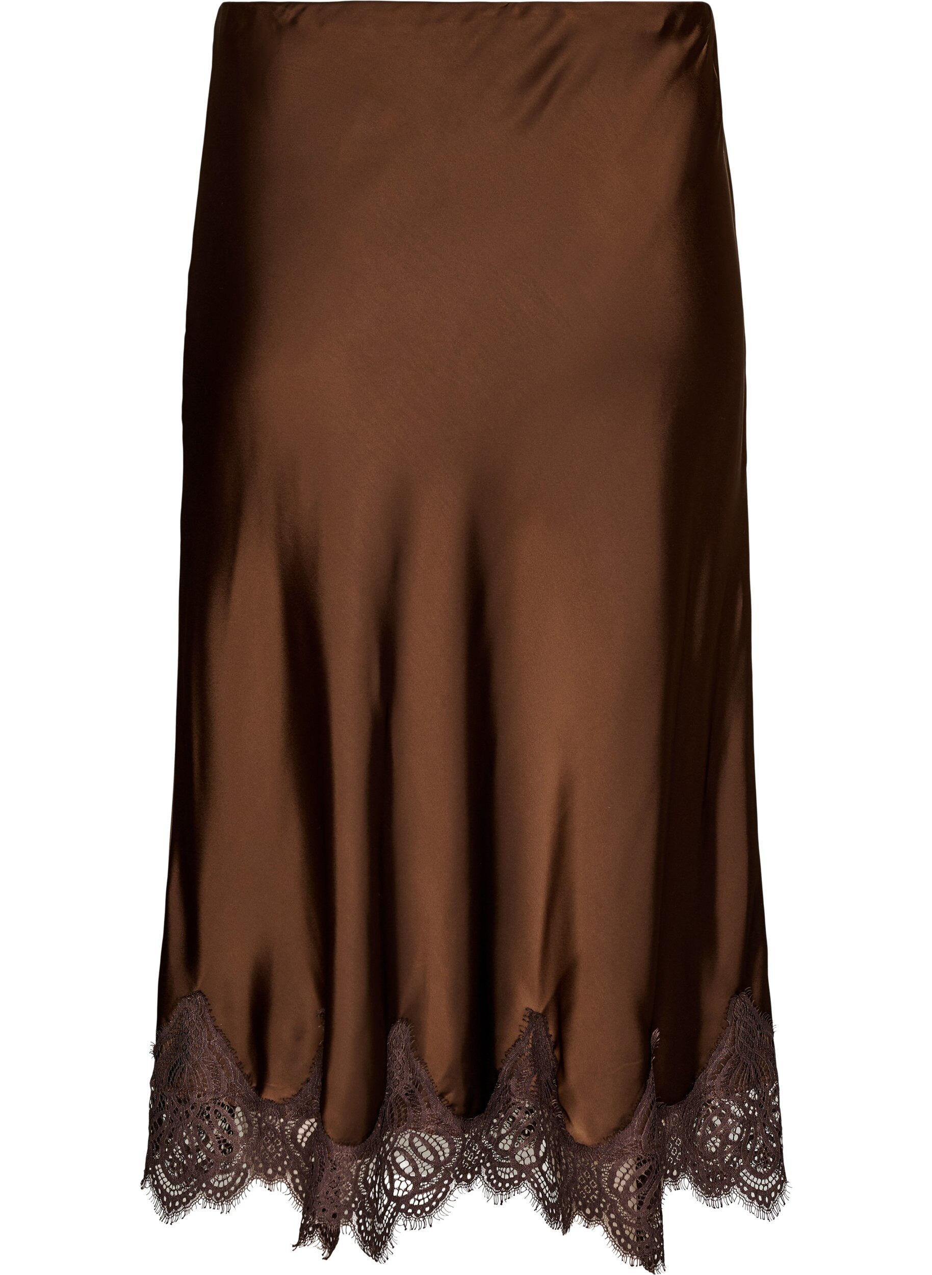 ZizzifashionMidi satin skirt with lace trim, Brown, Packshot image number 1