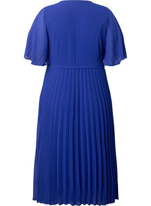 Pleated midi dress with short sleeves, Clematis Blue, Packshot image number 1