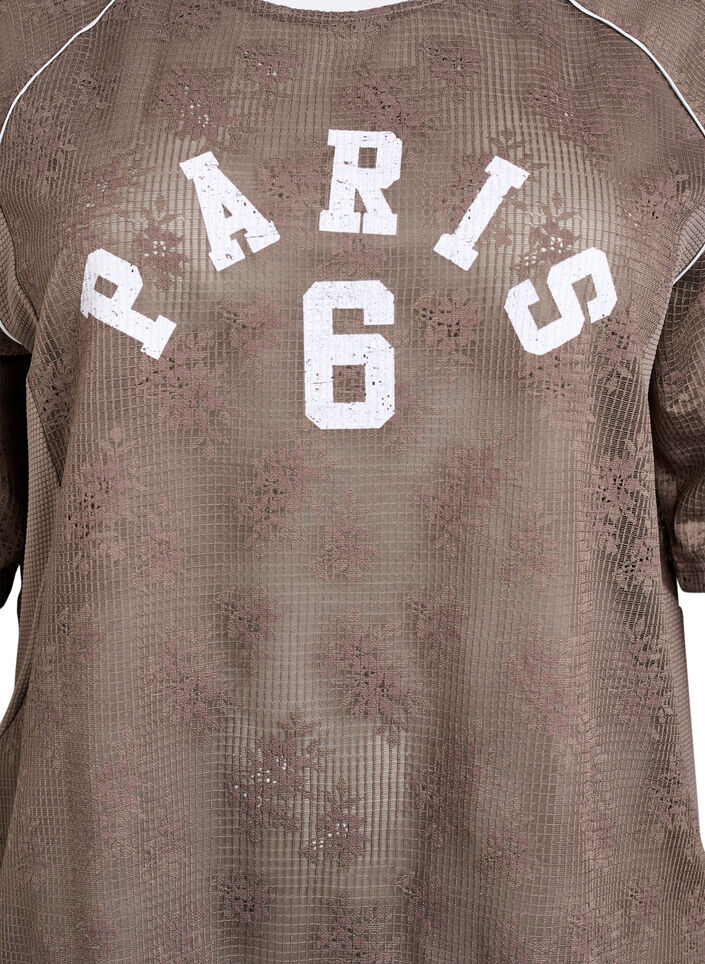 Lace T-shirt with text print, Brown, Packshot image number 2