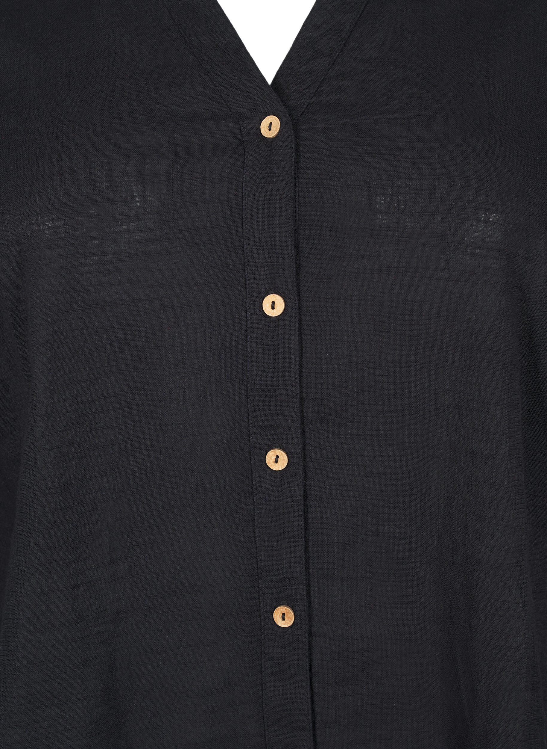 ZizzifashionCotton shirt blouse with a v-neck, Black, Packshot image number 2