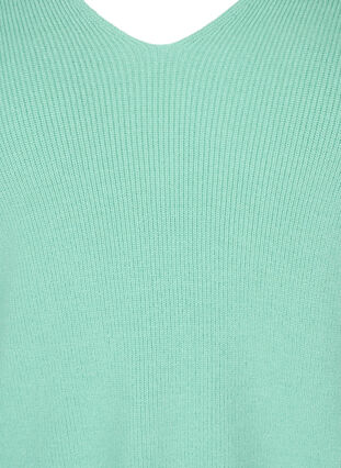 Knitted blouse with v-neck and puff sleeves, Dusty Jade Green Mel, Packshot image number 2