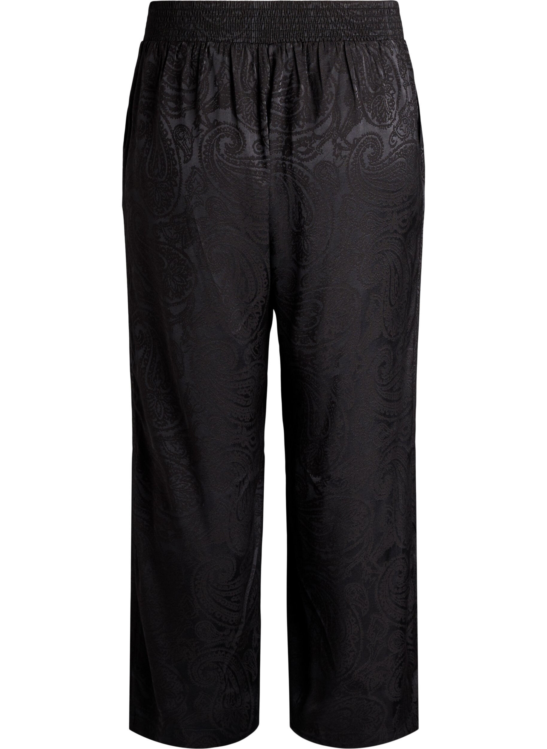 Zizzifashion Loose trousers with paisley pattern and high waist, Black, Packshot image number 1