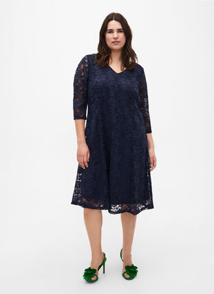 Lace dress with 3/4 sleeves, Navy Blazer, Model image number 3