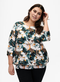 Viscose smock blouse with print, Duck Gr. Forest AOP, Model