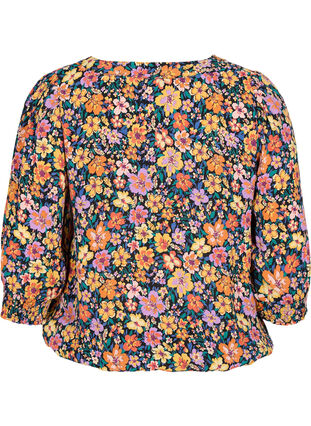 Floral viscose blouse with smock, Multi Flower AOP, Packshot image number 1