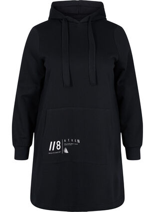 Sweater dress with a hood and pocket, Black, Packshot image number 0