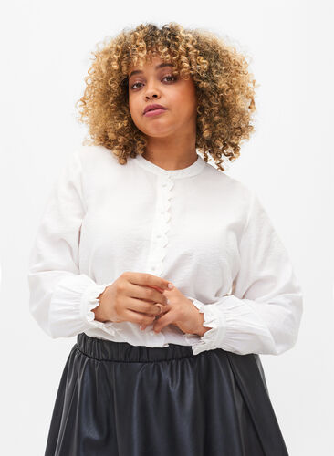 Viscose shirt with ruffles details and stand-up collar, Snow White, Model image number 0