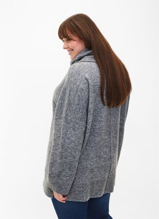 Melange knit sweater with turtleneck, Medium Grey Melange, Model image number 1