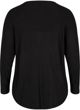 Knit blouse with texture and round neckline, Black, Packshot image number 1