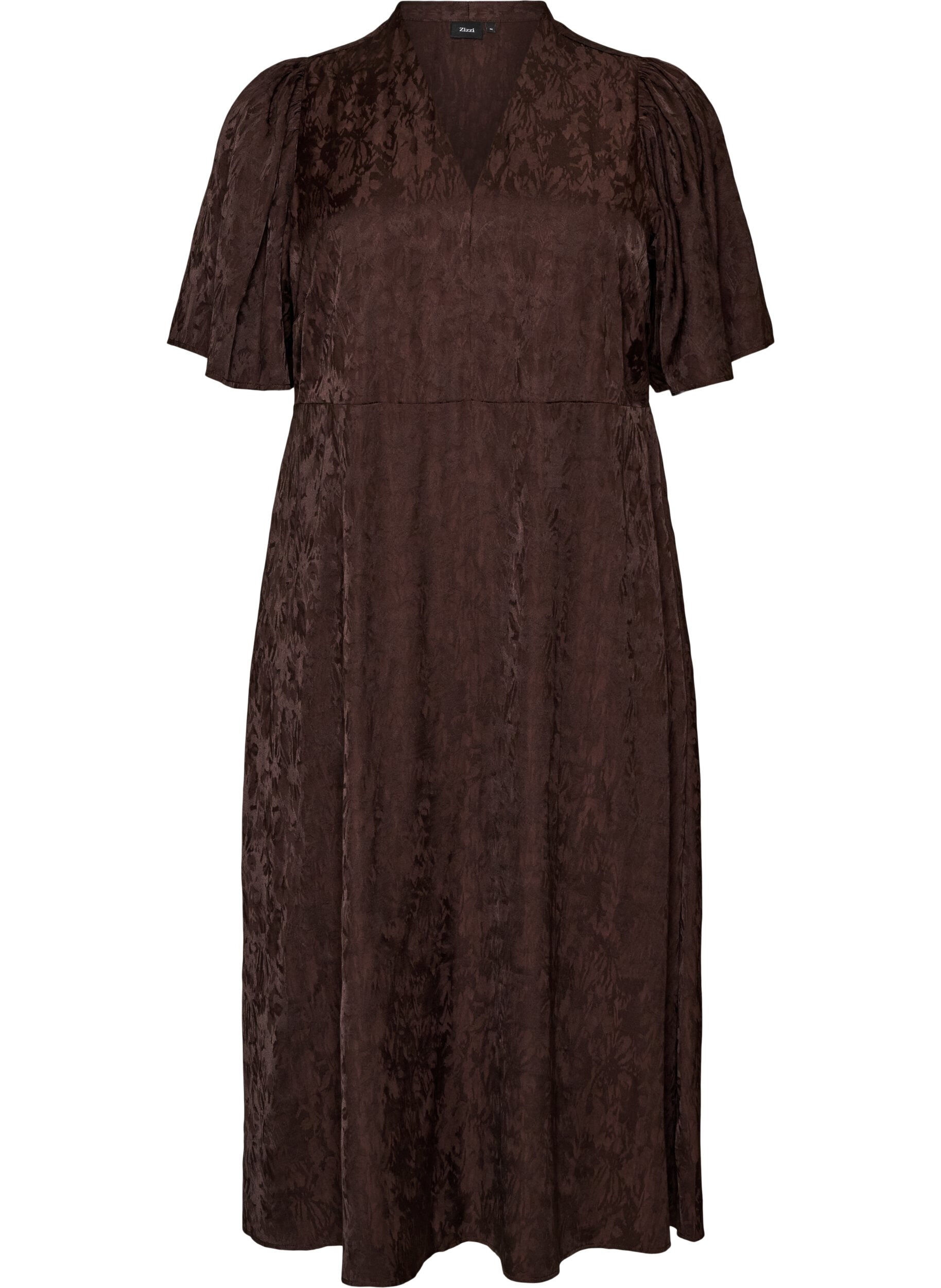 ZizzifashionMidi jacquard dress with paisley pattern and wing sleeves, Brown, Packshot image number 0