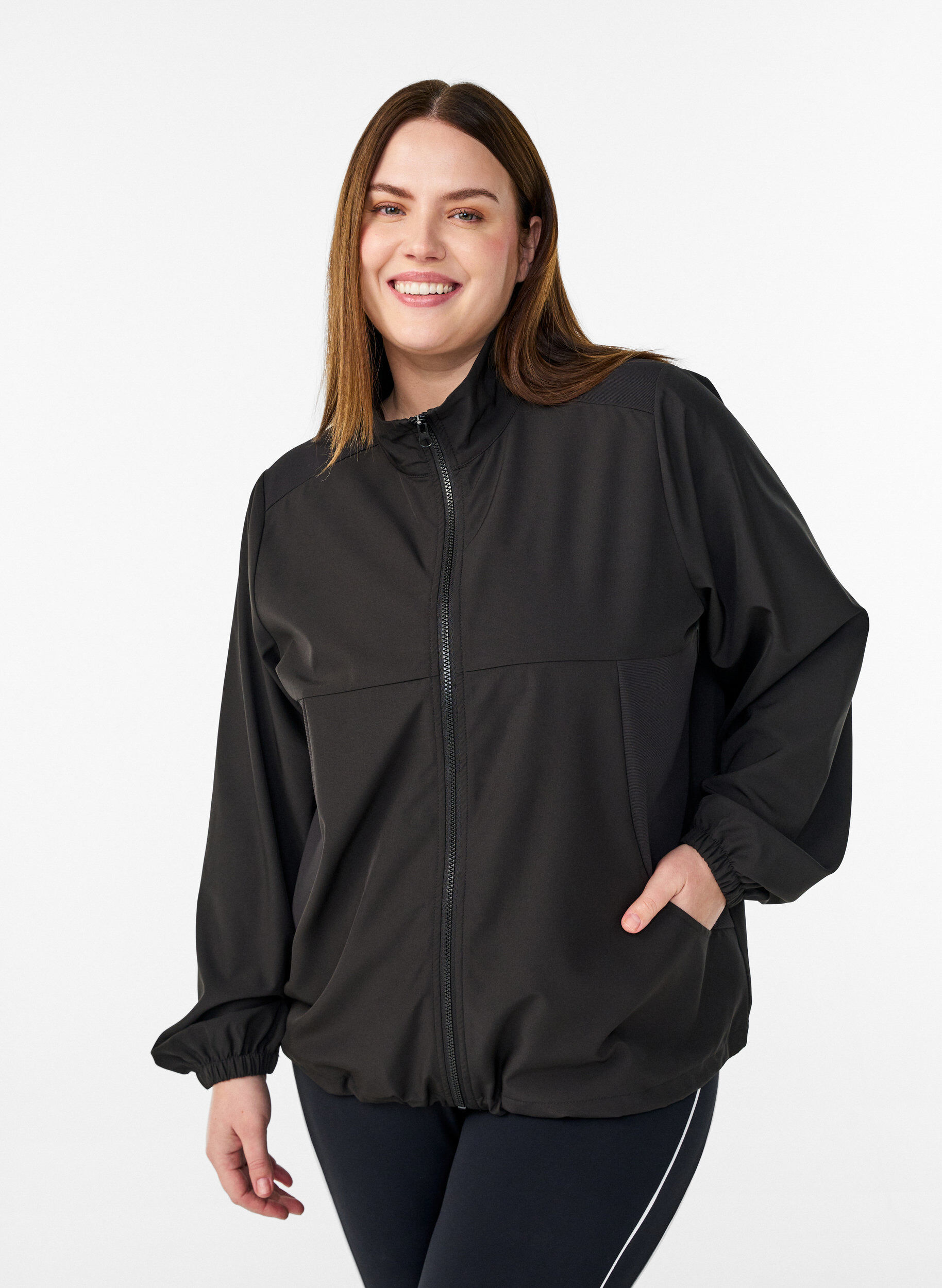 Sporty lightweight jacket with a high neck and pockets, Black, Model