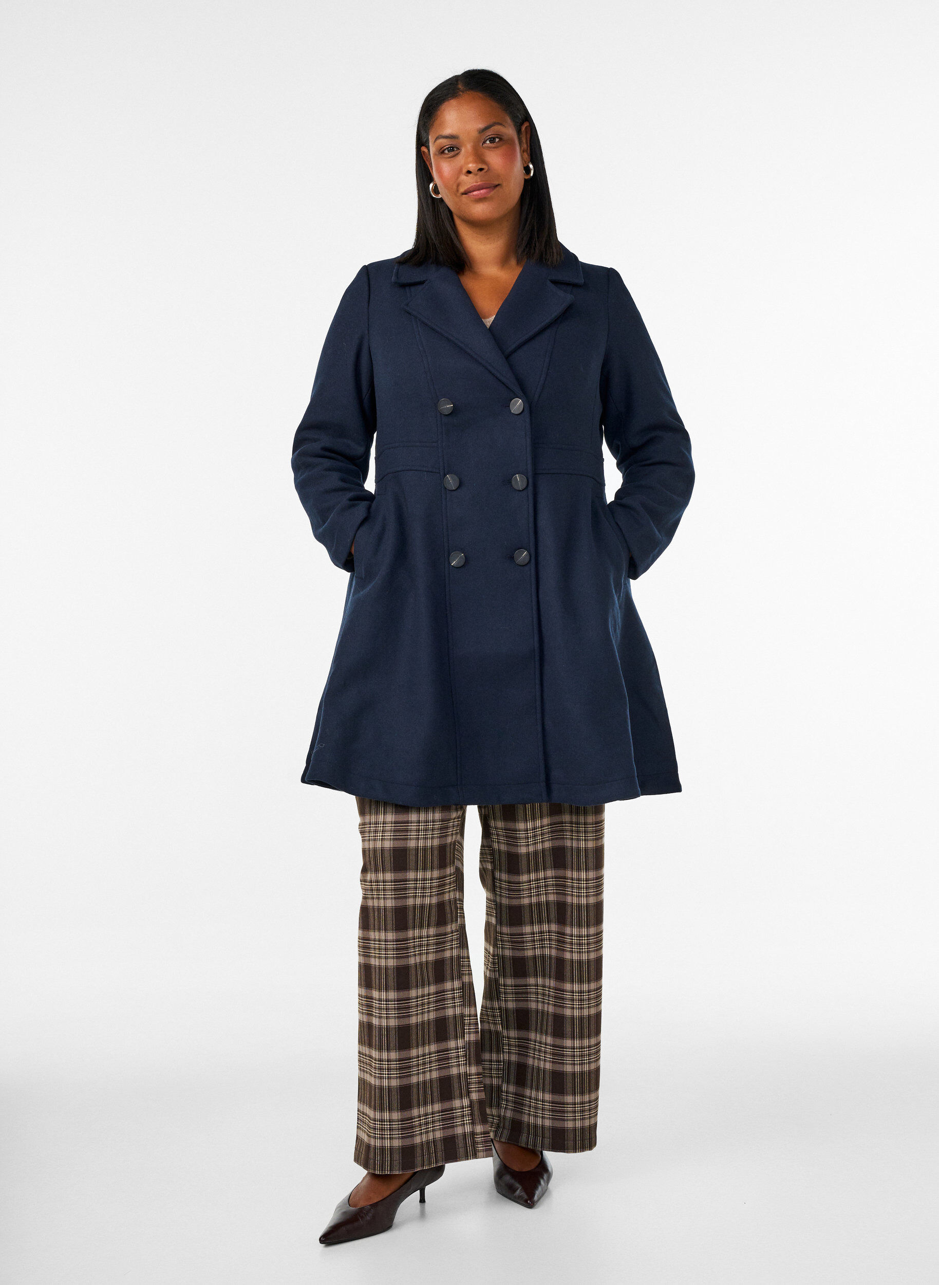 ZizzifashionA-line wool coat with pockets, Blue, Model image number 1