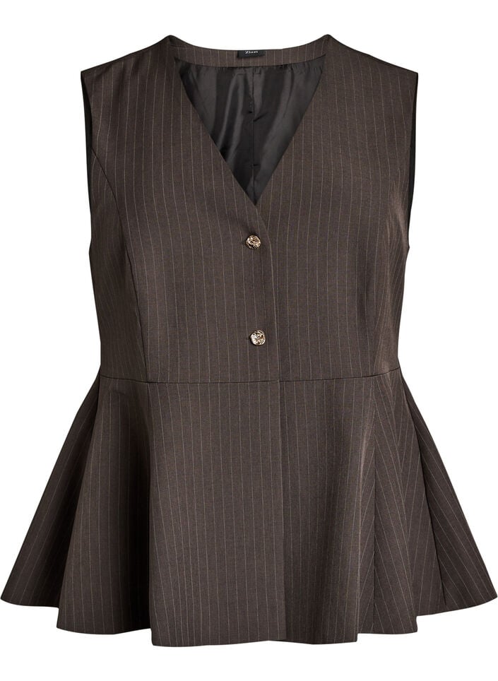 Pinstriped waistcoat with peplum, Brown, Packshot image number 0